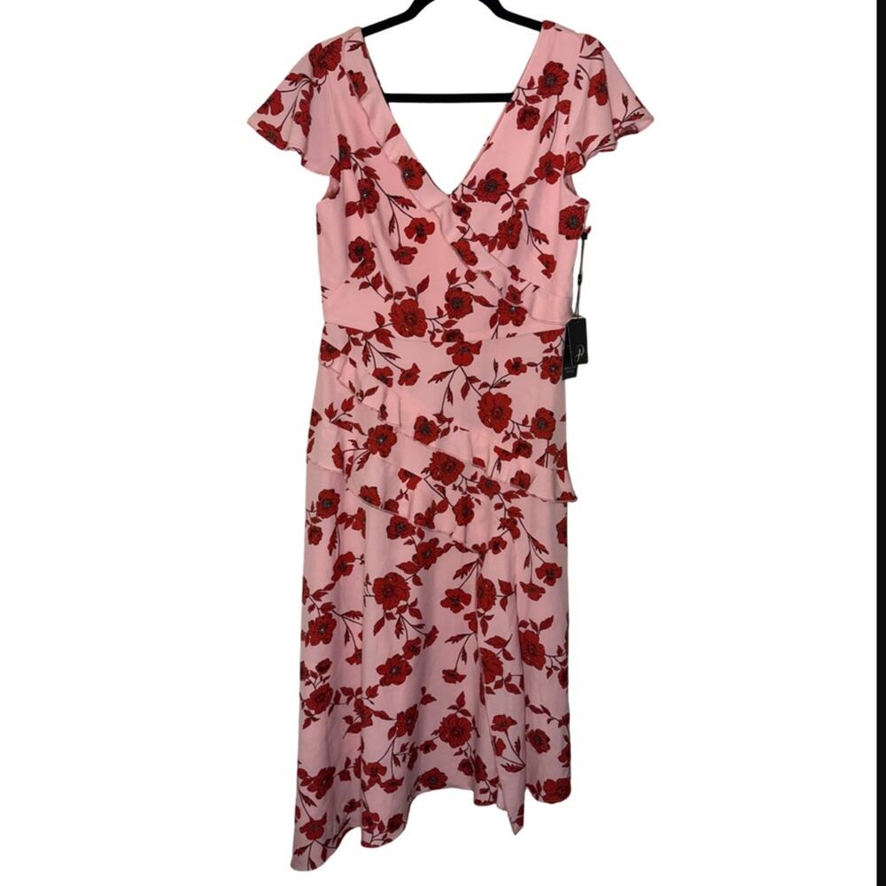 Adrianna Papell Fit and Flare Ruffle Asymmetrical Midi Dress - Living Blooms 8